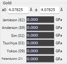 Liste der Zustandsgleichungs-Quellen für Gold