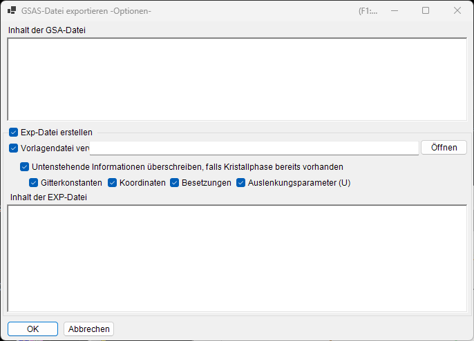 GSAS-Exportbildschirm