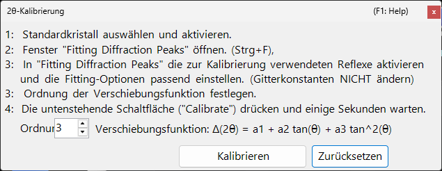 2θ-Kalibrierungsdialog