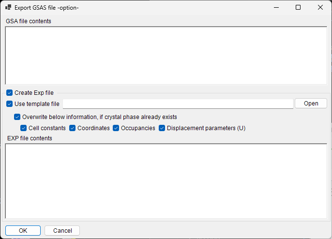 GSAS export screen