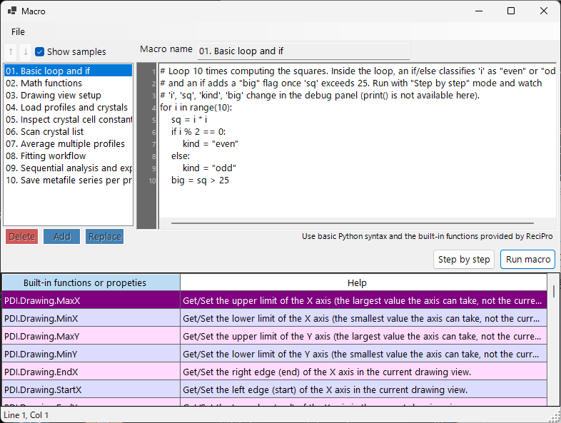 Macro editor window