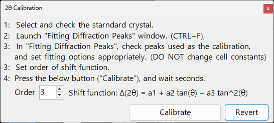 2θ calibration dialog
