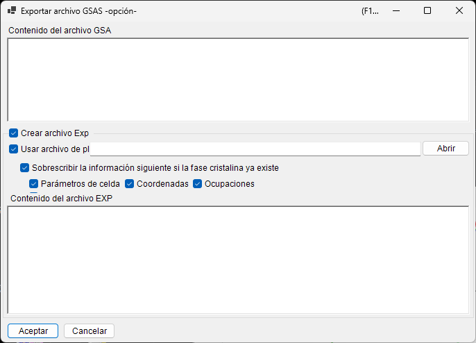 Pantalla de exportación GSAS
