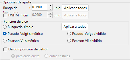 Opciones de ajuste