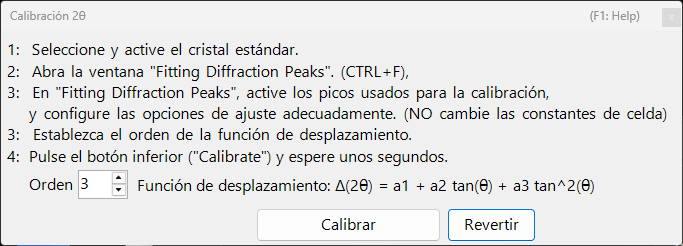 Cuadro de diálogo de calibración de 2θ