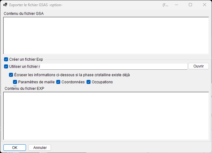 Écran d'exportation GSAS