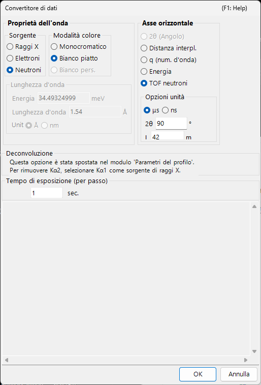 Finestra di dialogo Data Converter