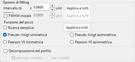 Opzioni di fitting