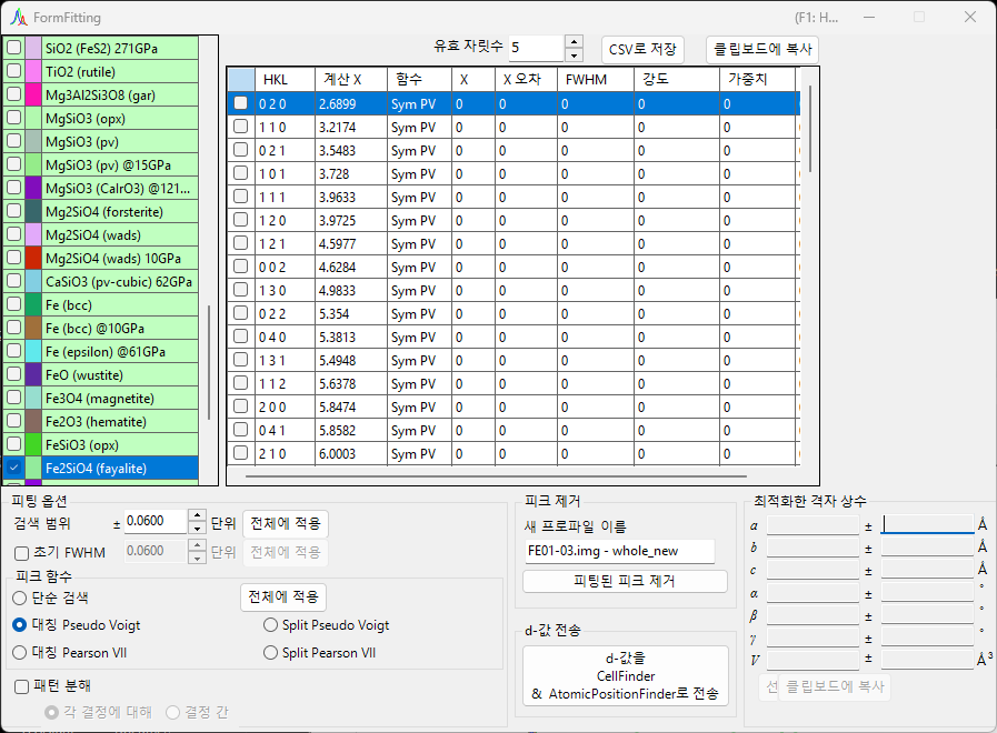 피크 피팅 창 전체