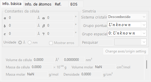 O controle Informações do cristal