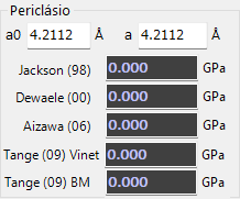 Lista de referências de equações de estado para o periclásio MgO