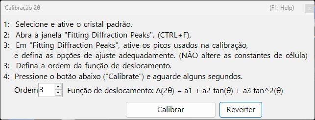 Caixa de diálogo de calibração de 2θ