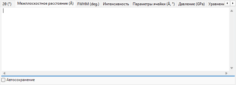 Вкладка d-spacing