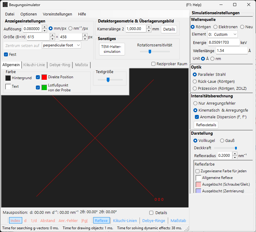 Beugungssimulator im Röntgen-/Neutronenmodus