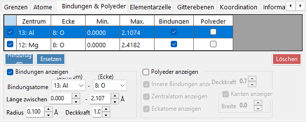 Tab „Bindungen & Polyeder“