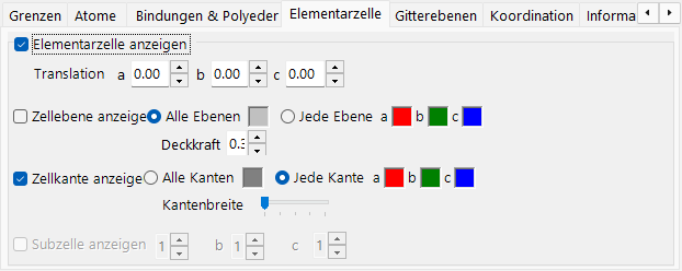 Tab „Elementarzelle“