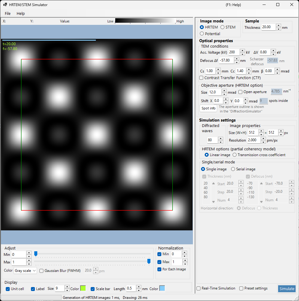 Simulator in HRTEM mode