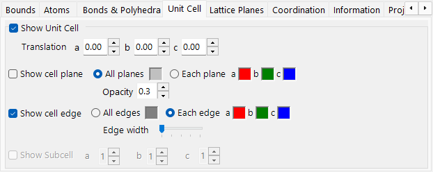 Unit Cell tab