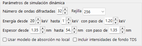 Parámetros de la simulación dinámica
