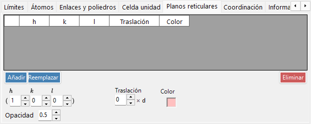 Pestaña Planos reticulares