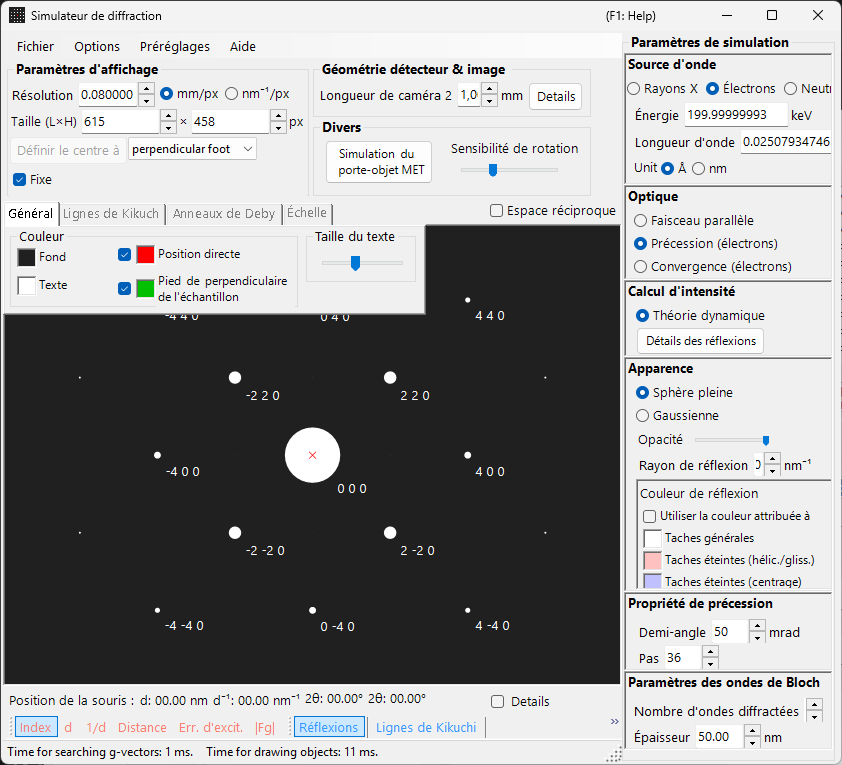 Simulateur de diffraction en mode PED