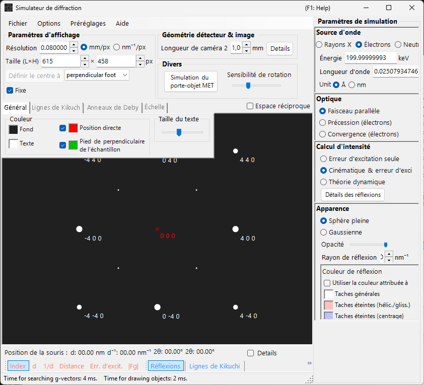 Simulateur de diffraction en mode SAED