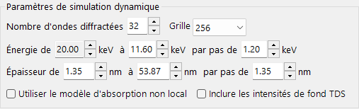Paramètres de la simulation dynamique
