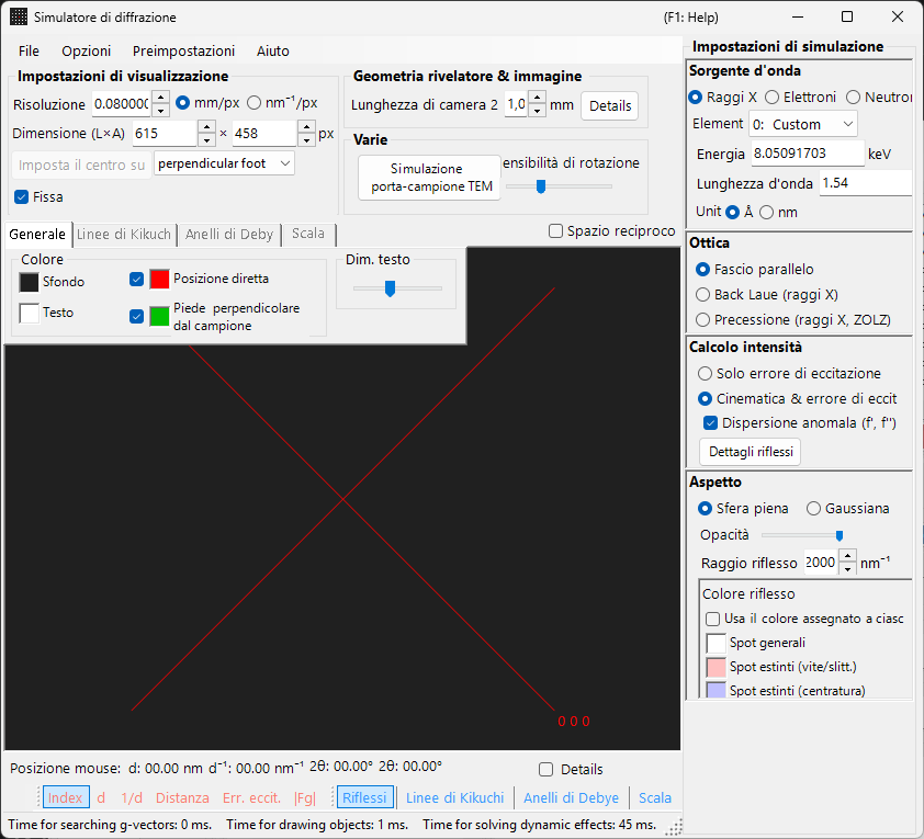 Simulatore di diffrazione in modalità raggi X / neutroni