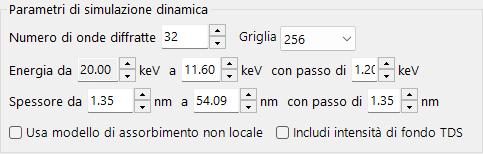 Parametri della simulazione dinamica