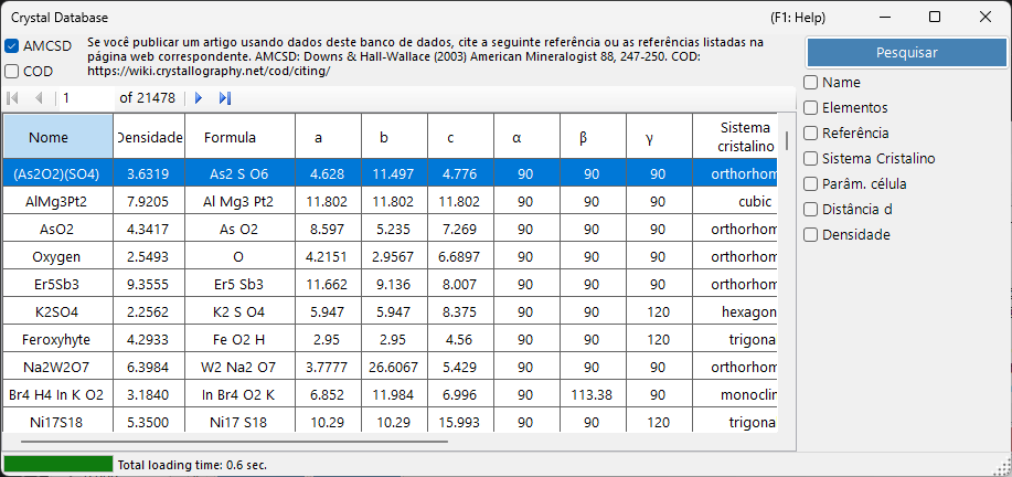 Banco de dados de cristais