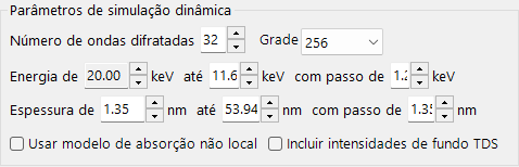 Parâmetros da simulação dinâmica