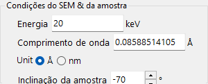 Condições do SEM & da amostra