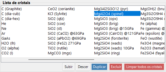 Lista de cristais