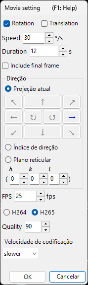 Diálogo de configuração de filme