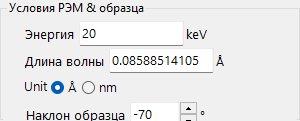 Условия РЭМ и образца