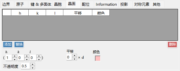 晶面选项卡